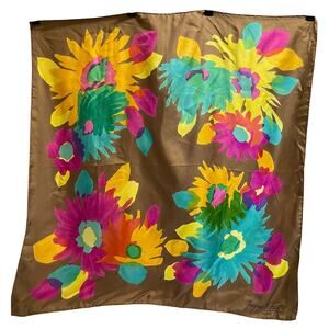 Vintage Jacques Fath Late 1960's Multicolor Silk Square Women's Designer Scarf